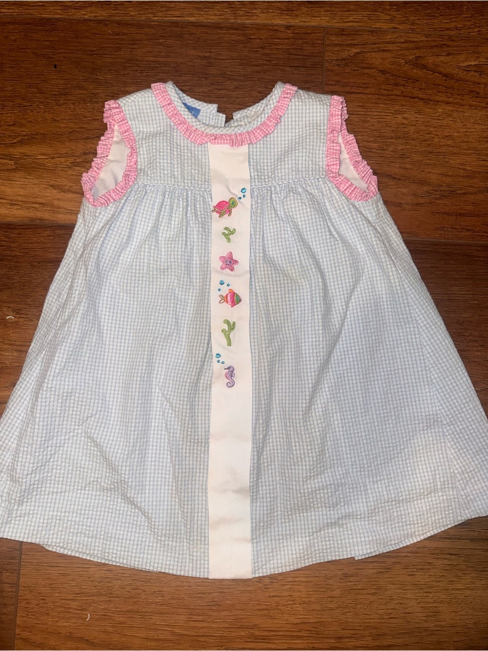 Girls ANAVINI 2 Seersucker Dress Ocean Embroidery